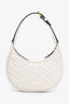 Gucci White Leather Mini GG Marmont Half Moon Shaped Bag