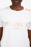 Balmain Cobalt White Cotton Logo Gold Button Shoulder T-Shirt Size 38