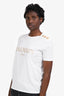 Balmain Cobalt White Cotton Logo Gold Button Shoulder T-Shirt Size 38