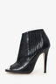Jimmy Choo Black Embossed Leather Open Toe Ankle Heels Size 39.5