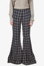 Khaite Blue Plaid Print Wide Leg Pants Size 8