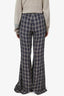 Khaite Blue Plaid Print Wide Leg Pants Size 8