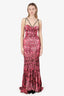 Just Cavalli Pink Printed Satin Flared Bottom Bustier Gown Size 40