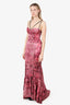 Just Cavalli Pink Printed Satin Flared Bottom Bustier Gown Size 40