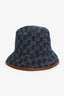 Gucci Blue/Brown Denim/Leather Trim Monogram Bucket Hat