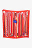 Hermès Red Silk 'Les Cannes' Logo Scarf 90