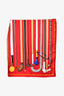 Hermès Red Silk 'Les Cannes' Logo Scarf 90