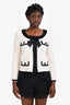 St. John White/Black Contrast Wool Bow Detail Jacket Size 6