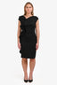 Max Mara Black Cotton Ruffle Detail Sleeveless Midi Dress Size 8
