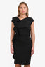 Max Mara Black Cotton Ruffle Detail Sleeveless Midi Dress Size 8
