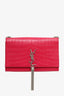 Saint Laurent Pink Leather Croc Embossed Medium 'Kate' Tassel Crossbody Bag