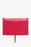 Saint Laurent Pink Leather Croc Embossed Medium 'Kate' Tassel Crossbody Bag