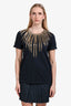 Pierre Balmain Navy Gold Bead Embellished T-Shirt Size S