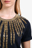 Pierre Balmain Navy Gold Bead Embellished T-Shirt Size S