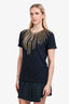 Pierre Balmain Navy Gold Bead Embellished T-Shirt Size S