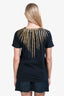 Pierre Balmain Navy Gold Bead Embellished T-Shirt Size S