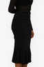 Dolce & Gabbana Black Ruched Cotton Midi Skirt Size 40
