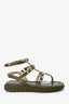 Valentino Army Green Leather Valentino Rockstud Velcro Sandals Size 36