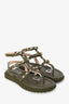 Valentino Army Green Leather Valentino Rockstud Velcro Sandals Size 36