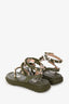 Valentino Army Green Leather Valentino Rockstud Velcro Sandals Size 36
