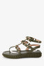 Valentino Army Green Leather Valentino Rockstud Velcro Sandals Size 36