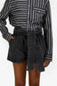 IRO Black Denim Wide Tie Belt Shorts Size 36