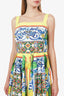 Dolce & Gabbana Yellow/Blue Printed Cotton Poplin Midi Dress Size 44