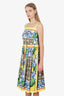 Dolce & Gabbana Yellow/Blue Printed Cotton Poplin Midi Dress Size 44