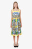 Dolce & Gabbana Yellow/Blue Printed Cotton Poplin Midi Dress Size 44