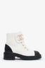 Pre-Loved Chanel™ White Tweed Lambskin Quilted Lace Up Combat Boots Size 37.5