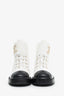 Pre-Loved Chanel™ White Tweed Lambskin Quilted Lace Up Combat Boots Size 37.5