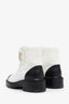 Pre-Loved Chanel™ White Tweed Lambskin Quilted Lace Up Combat Boots Size 37.5