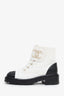 Pre-Loved Chanel™ White Tweed Lambskin Quilted Lace Up Combat Boots Size 37.5