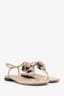 Pre-Loved Chanel™ Beige Suede Camellia Flower Sandals Size 37.5