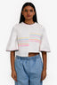 Pre-Loved Chanel™ 2024 Runway White Cotton Strip Pattern Cropped Sweater Size 36