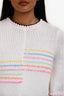 Pre-Loved Chanel™ 2024 Runway White Cotton Strip Pattern Cropped Sweater Size 36