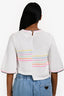 Pre-Loved Chanel™ 2024 Runway White Cotton Strip Pattern Cropped Sweater Size 36