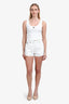 Prada 2023 White Denim Triangle Logo Mini Shorts Size 27