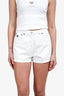Prada 2023 White Denim Triangle Logo Mini Shorts Size 27
