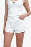 Prada 2023 White Denim Triangle Logo Mini Shorts Size 27