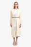 Fendi Cream Wool Silk Lapel Coat With Detachable Collar Size 38