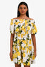 Dolce & Gabbana White/Yellow Lemon Print Off Shoulder Dress Size 36