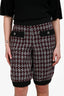 Pre-Loved Chanel™ Burgundy/White Wool Houndstooth Crystal Detail Balloon Shorts Size 38