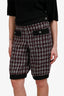 Pre-Loved Chanel™ Burgundy/White Wool Houndstooth Crystal Detail Balloon Shorts Size 38