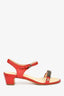 Pre-Loved Chanel™ Red Leather Chain Detail Block Heel Sandals Size 36