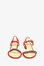 Pre-Loved Chanel™ Red Leather Chain Detail Block Heel Sandals Size 36