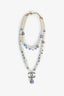 Pre-Loved Chanel™ 2019 Resort Faux Pearl Blue Stripe Detail Double Strand Necklace