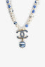 Pre-Loved Chanel™ 2019 Resort Faux Pearl Blue Stripe Detail Double Strand Necklace