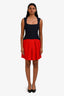 Miu Miu 2014 Navy/Red Square Neck Pleated Sleeveless Dress Size 38
