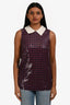 Prada 2011 White/Purple Sequin Short Sleeve Top Size 36